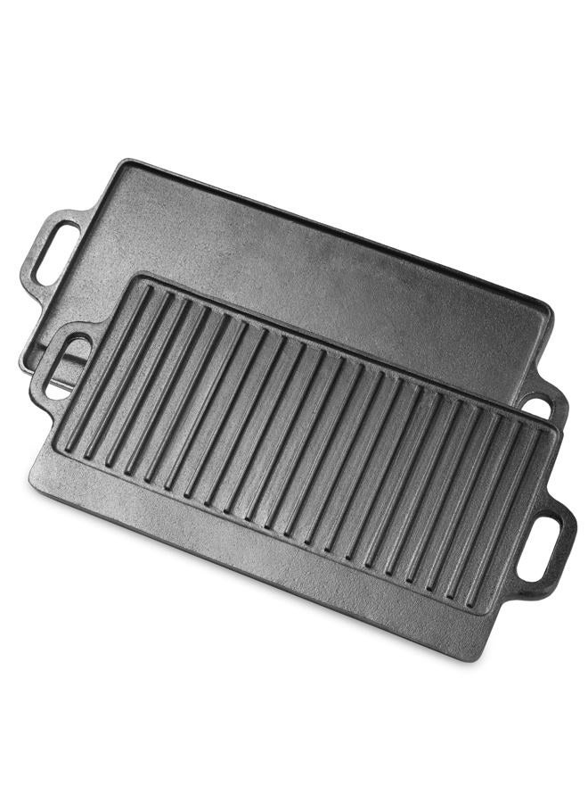 ProSource 2-in-1 Reversible 19.5” x 9” Cast Iron Griddle with Handles, Preseasoned & Non-Stick for Gas Stovetop, Oven and Open Fire. - Image 1